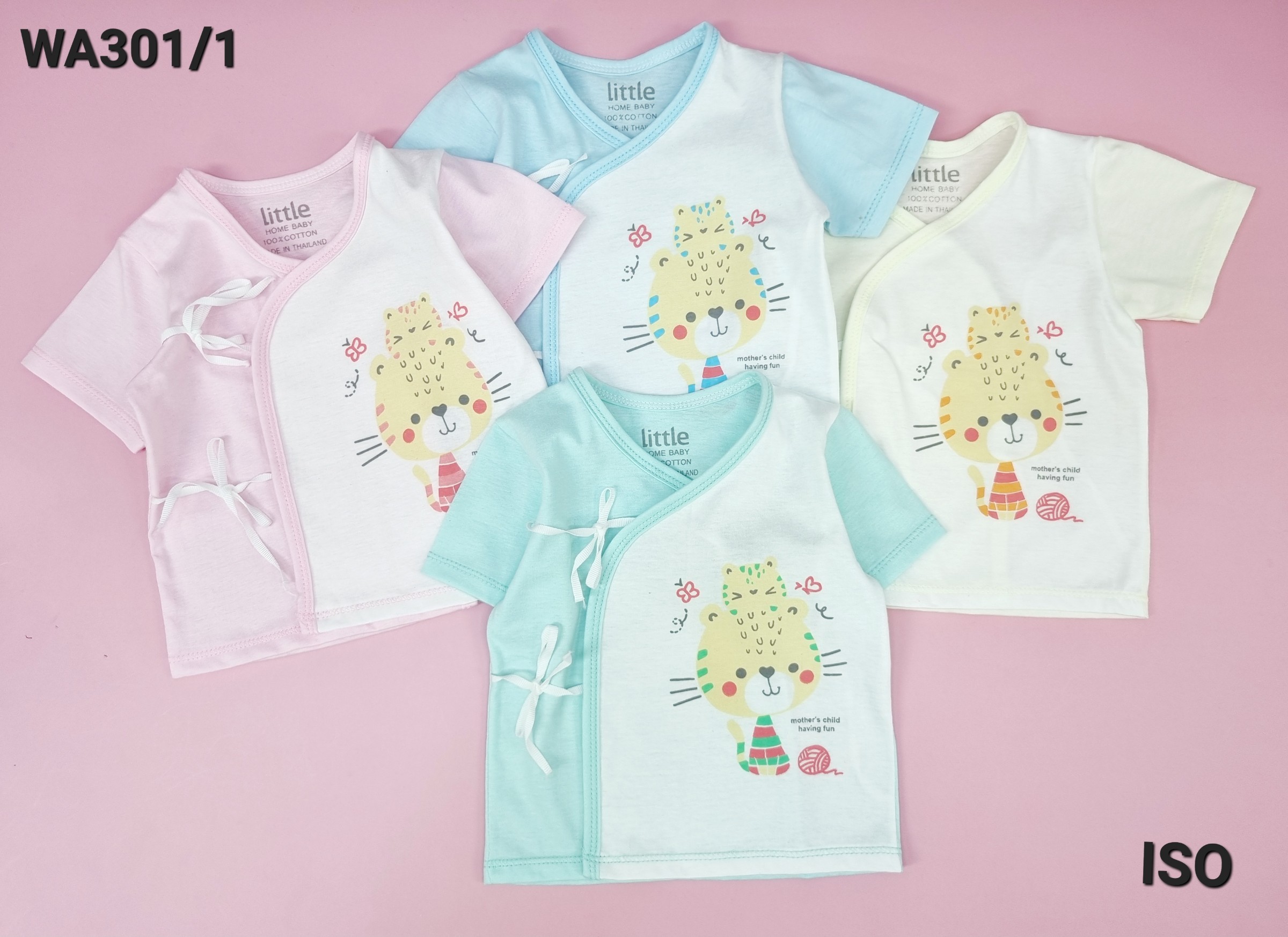 WA301/1P - Little - เสื้อเด็กผูกหน้าแขนสั้น ผ้ายืดนิ่ม คอตต้อน100% ไซส์ 0-3 เดือน